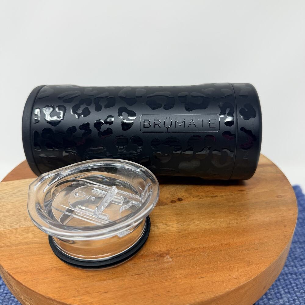 Brumate Hopsulator Trio 3 in 1 Black Onyx Leopard Koozie Tumbler READ